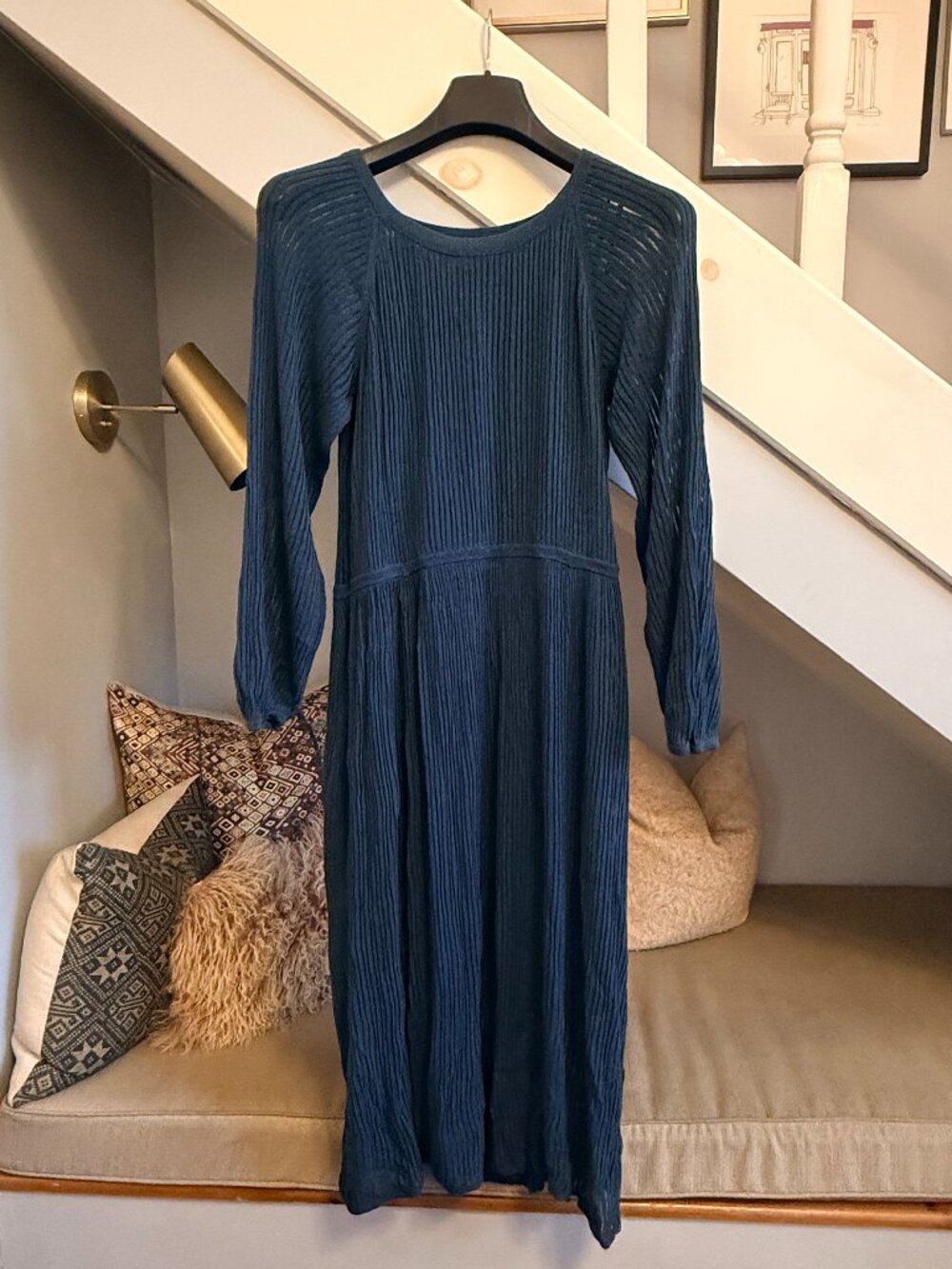 Point Sur ribbed long-sleeve midi sweater dress (Deep Twilight, XL)